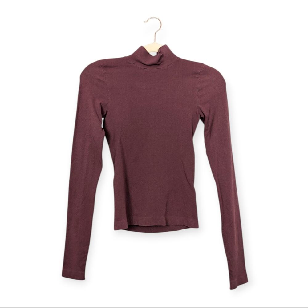 Free People Intimately Wine Open Back Long Sleeve Mock Neck Top Size M/L